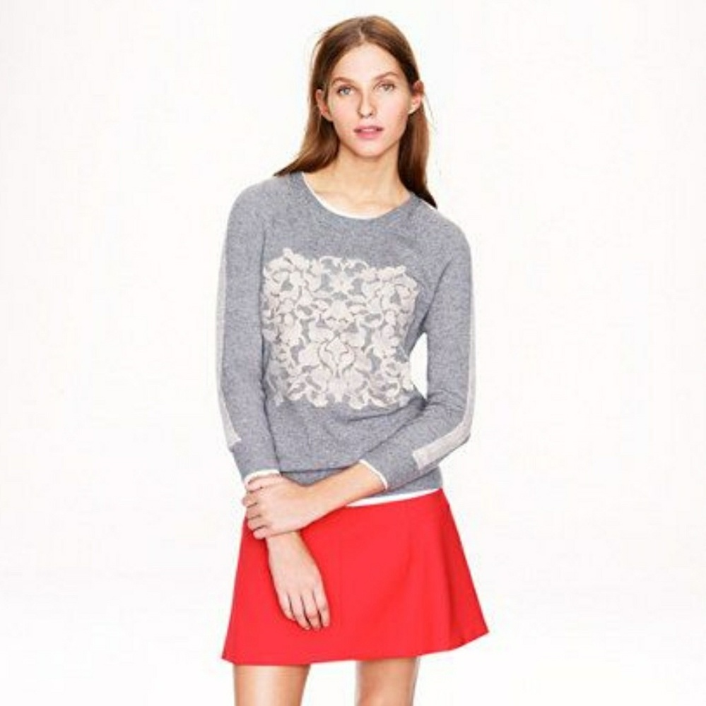 ❤️ 5/$25 J. Crew Floral Cashmere Gray Sweater